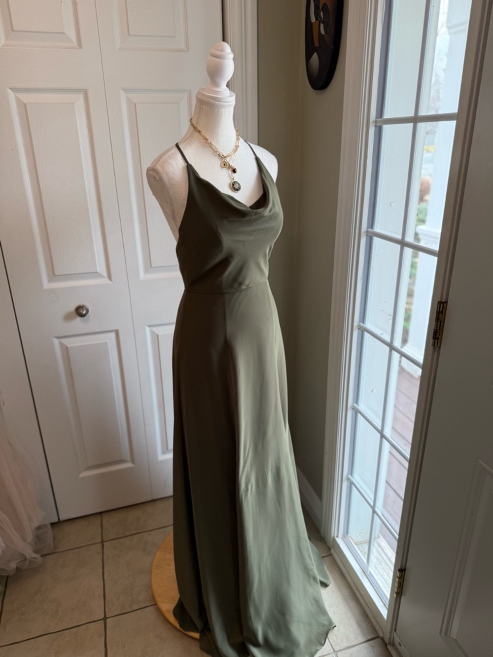 Jenny Yoo Olive Cowl-Neck Maxi Dress